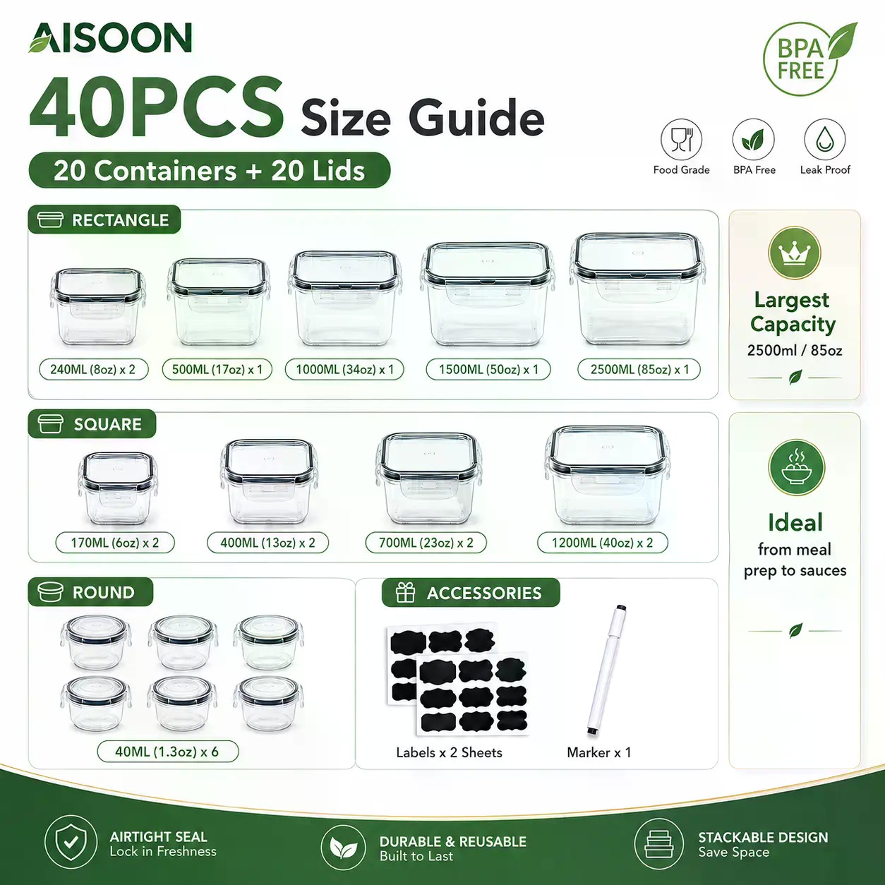 Juego de 40 Recipientes de Alm - Meal Prep List reseña y precio